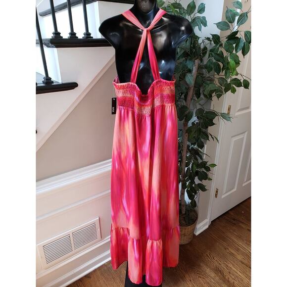 A.N.A Long Maxi Dress Women's Size XL Multi Tie Dye Cinch Waist Back Wrap V Neck - Picture 3 of 14